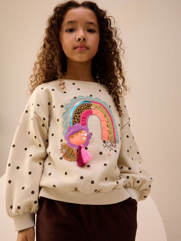 Neutral/Ochre Rainbow Sequin Sweatshirt (3-16yrs)