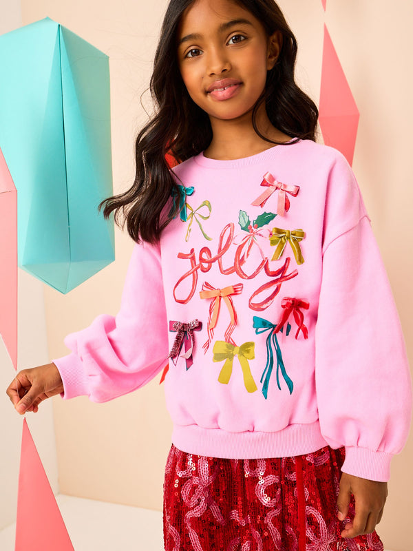 Pink Bow Jolly Christmas Jumper Sweatshirt (3-16yrs)