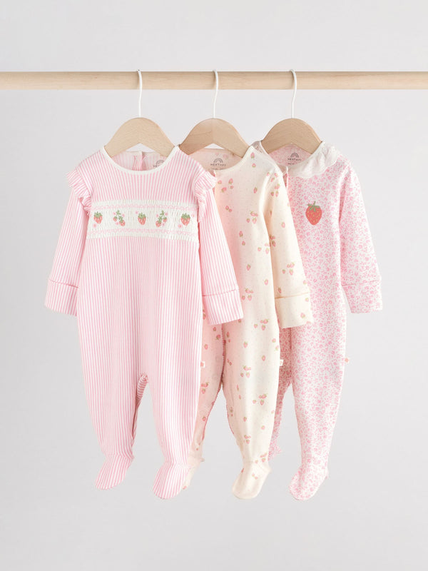 Pink Baby Collar Sleepsuits 3 Pack (0-2yrs)