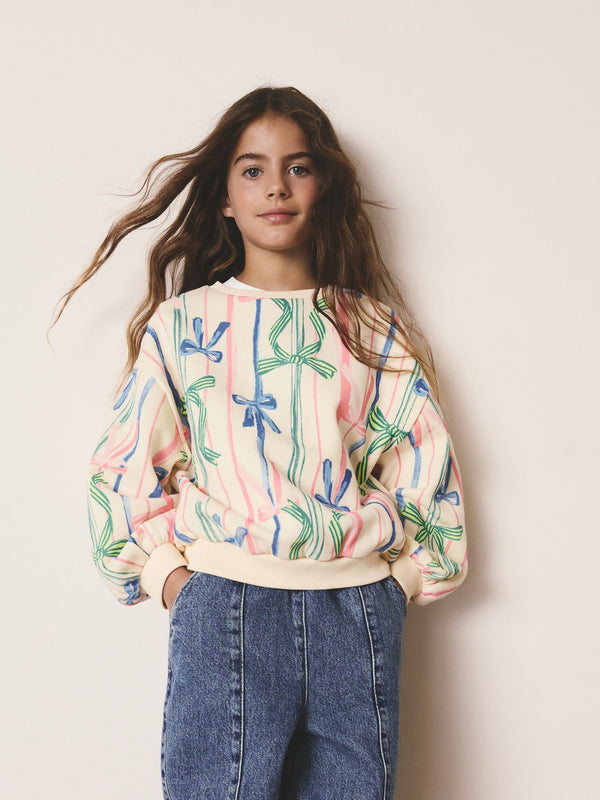 Ecru Ecru Bow Print Matching Family Christmas Sweatshirt (3-16yrs)