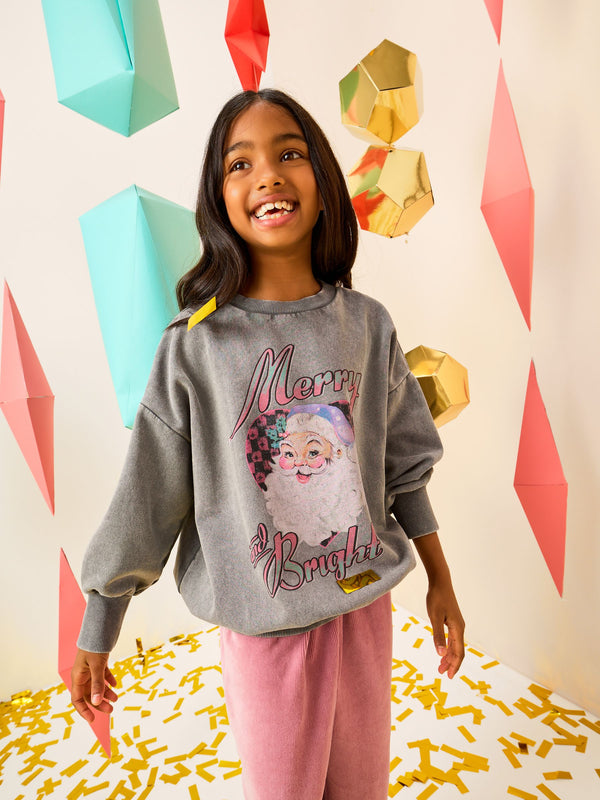 Grey Merry and Bright Washed Christmas Sweatshirt (3-16yrs)
