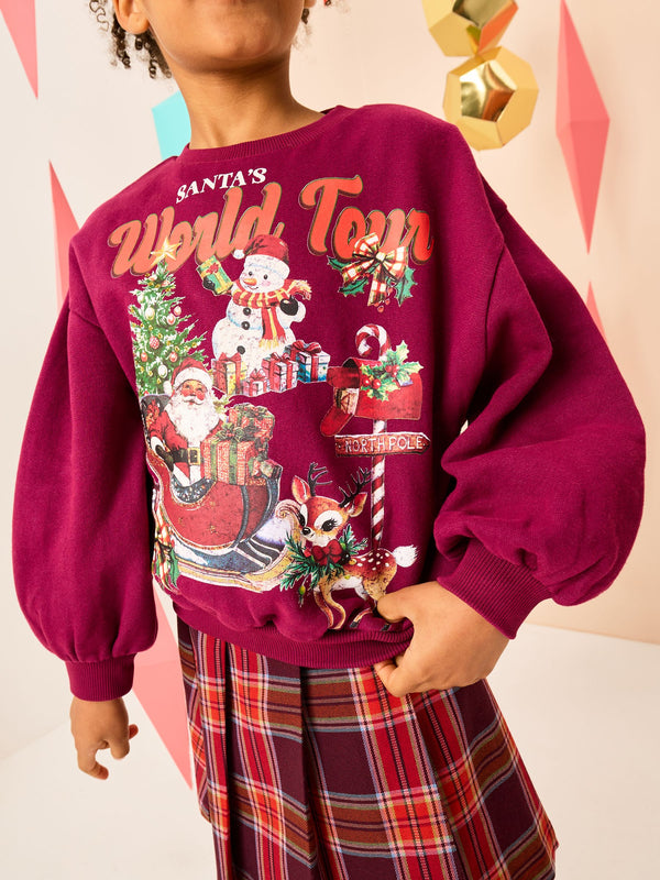 Berry Red Santa Christmas Jumper Sweatshirt (3-16yrs)