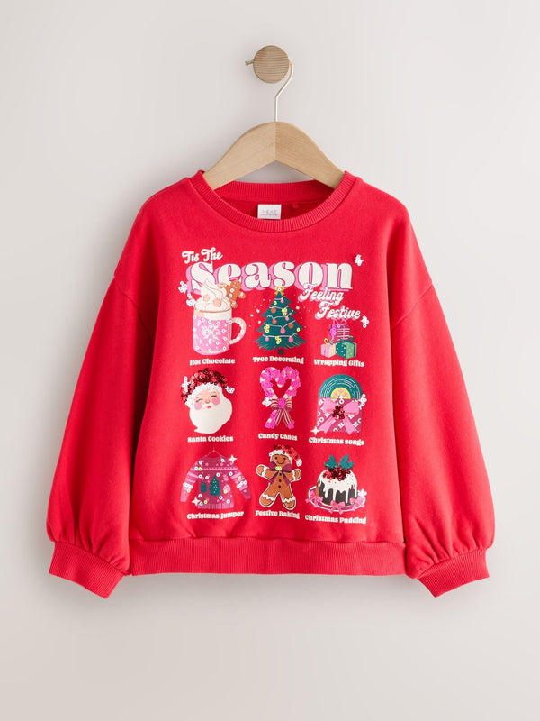 Red Tis the Season Festive Icons Christmas Jumper Sweatshirt (3-16yrs)
