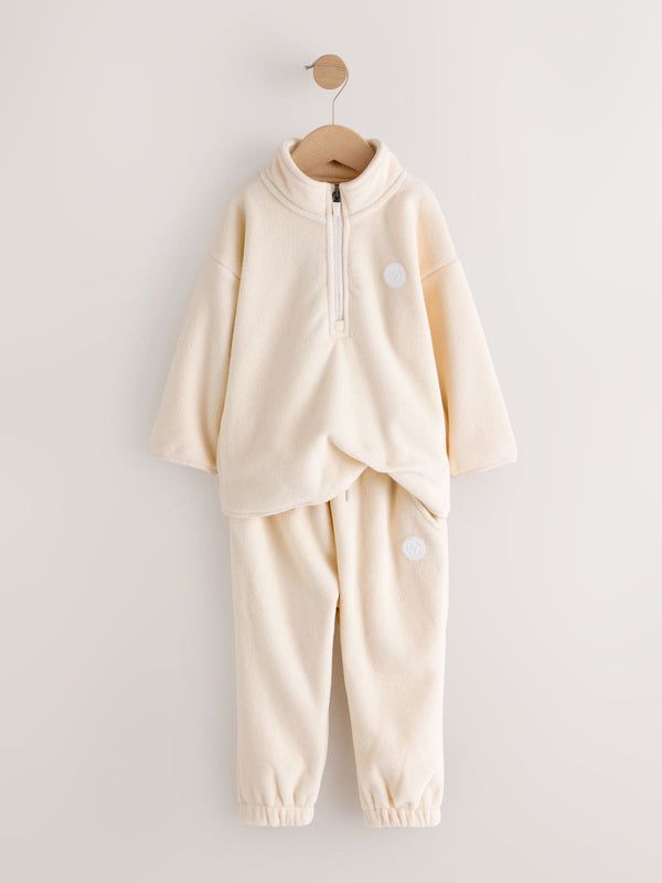 Ecru Off White Fleece Half Zip Top and Joggers Set (3mths-7yrs)