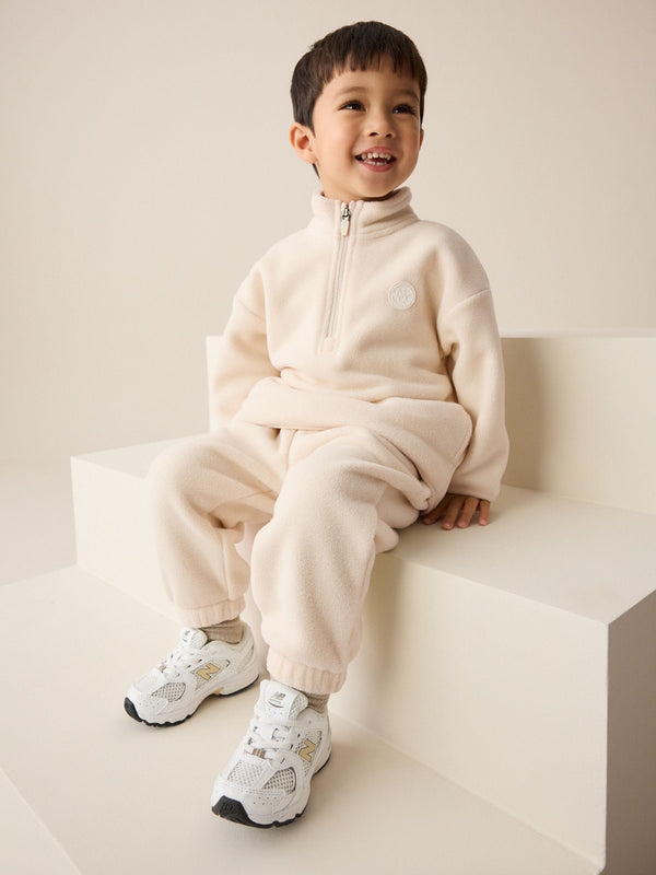 Ecru Off White Fleece Half Zip Top and Joggers Set (3mths-7yrs)