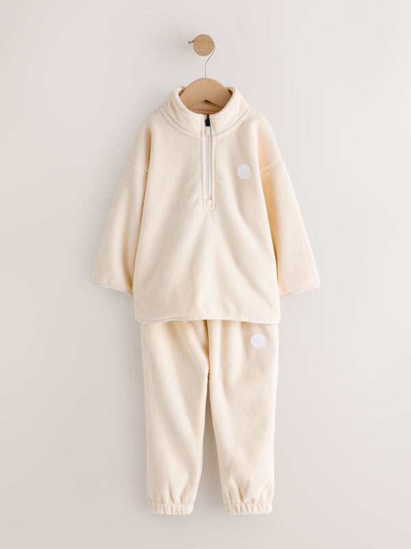 Ecru Off White Fleece Half Zip Top and Joggers Set (3mths-7yrs)