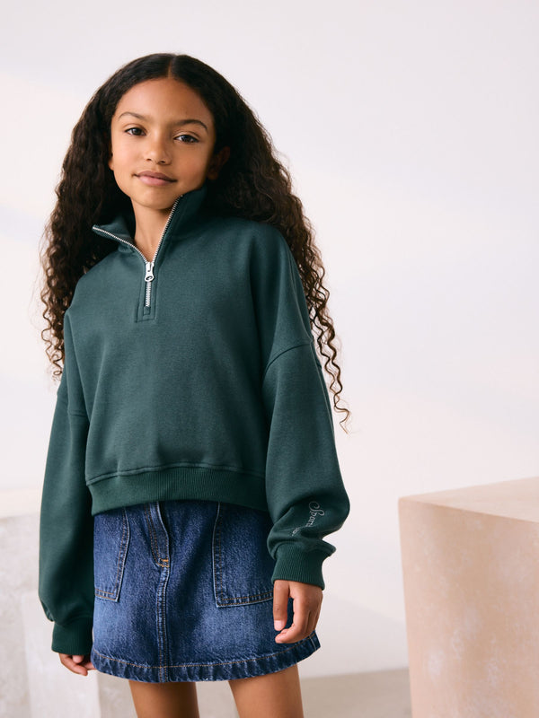 Green Zip Neck Sweatshirt (3-16yrs)