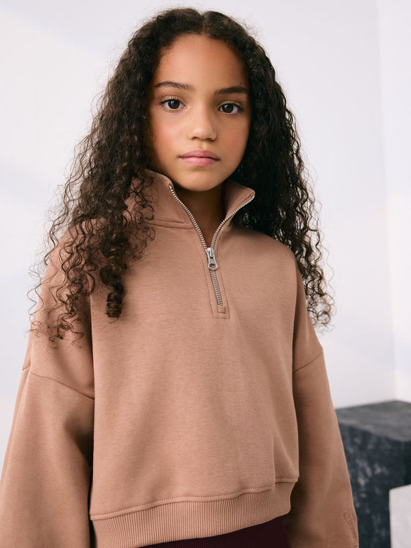 Mocha Brown Zip Neck Sweatshirt (3-16yrs)
