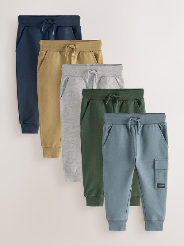Black/Grey Marl/Tan Brown Skinny Fit Joggers 5 Pack (3mths-7yrs)