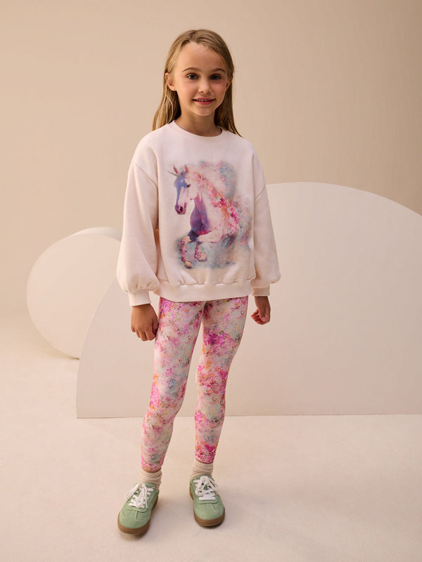 Cream/Pink Unicorn Sweatshirt And Leggings Set (3-16yrs)