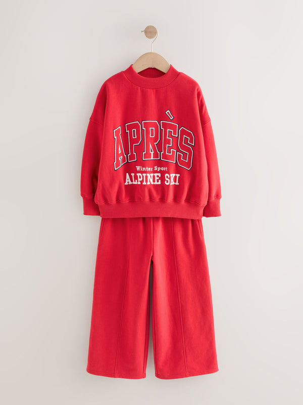 Red Slogan Sweatshirt And Wide Leg Joggers Set (3-16yrs)