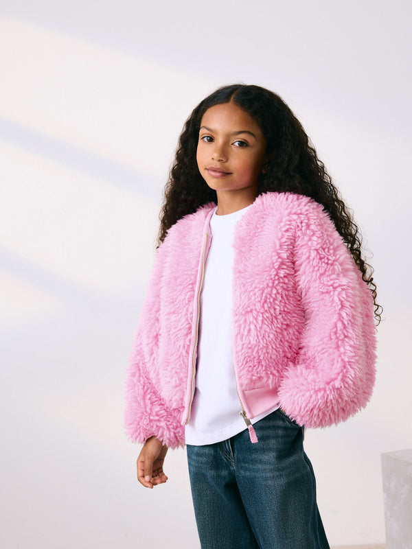 Pink Fluffy Zip-Up Fleece Borg Jacket (3-16yrs)