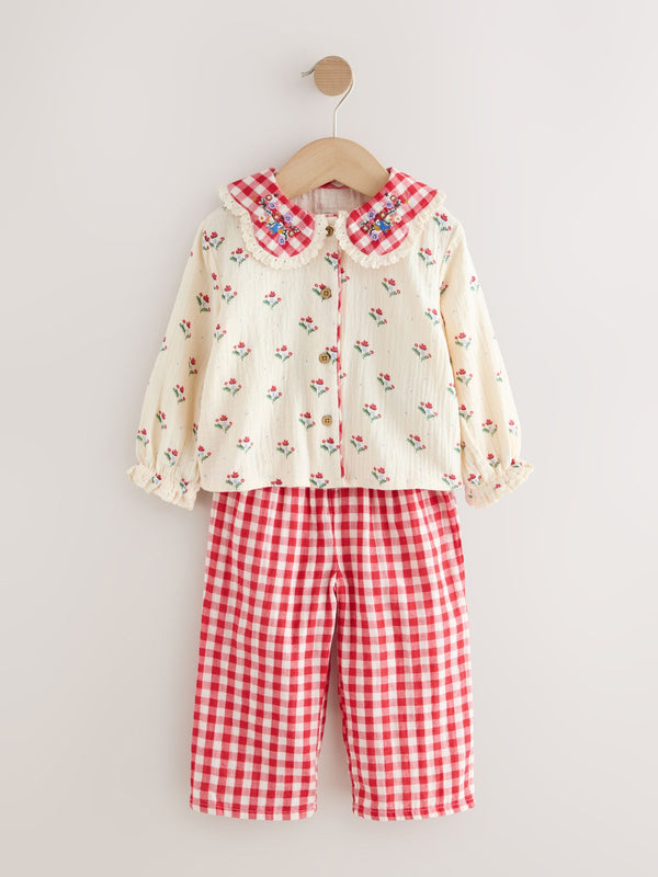Red/Cream Woven Button Through Pyjamas (9mths-10yrs)