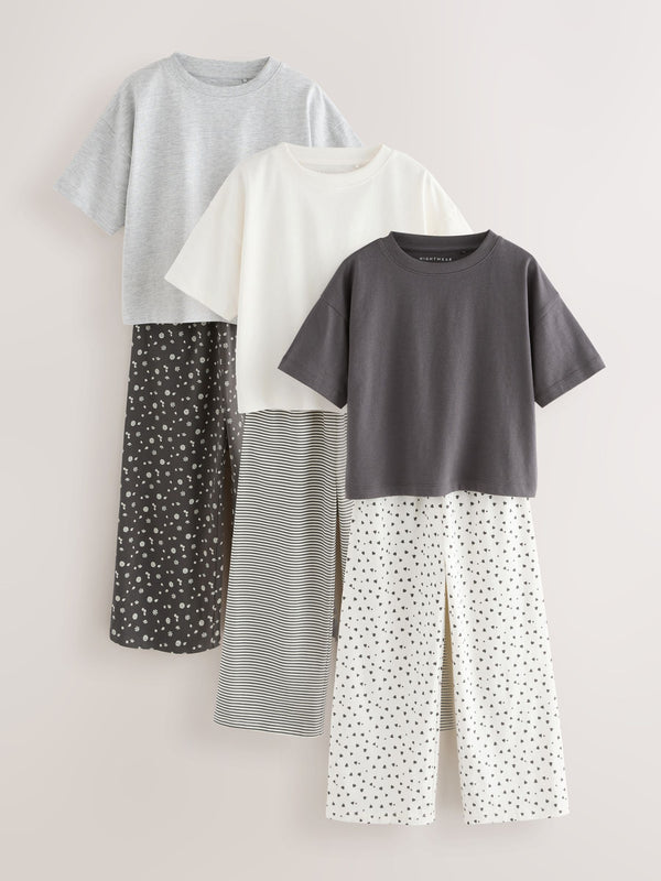 Monochrome Print Wide Leg Pyjamas 3 Pack (3-16yrs)