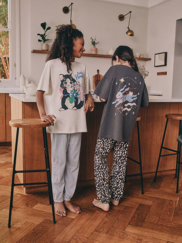 Charcoal Grey Cat Print Jogger Pyjamas 2 Pack (3-16yrs)
