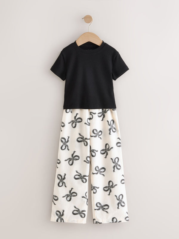 Black/Ecru Bow Woven Bottom Pyjamas 1 Pack (3-16yrs)