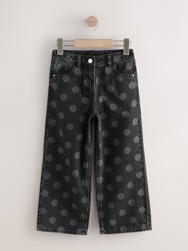 Charcoal Grey Polka Dot Wide Leg Jeans (3-16yrs)