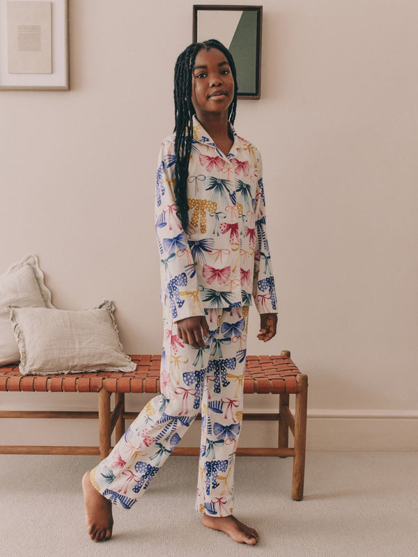 Pink/Green Bow Print Button Through Pyjamas (3-16yrs)