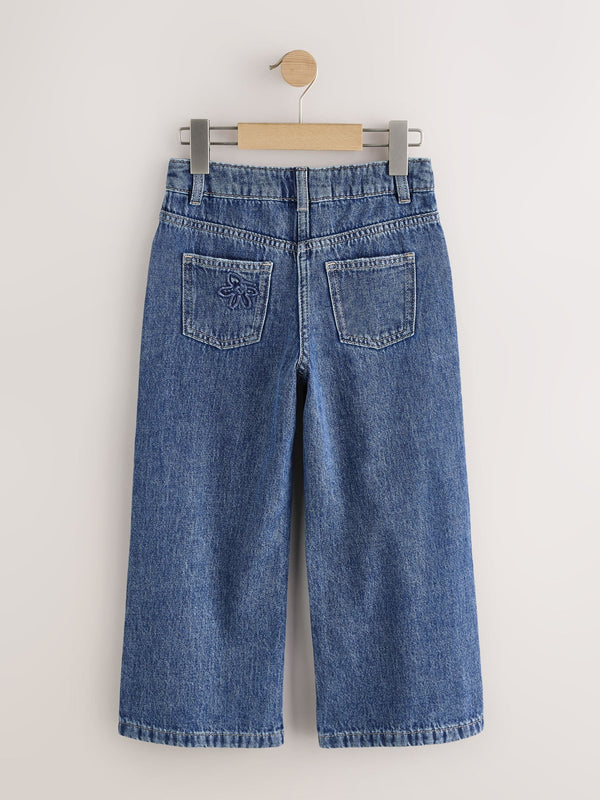 Mid Blue Wide Floral Print Embellished Jeans (3-16yrs)