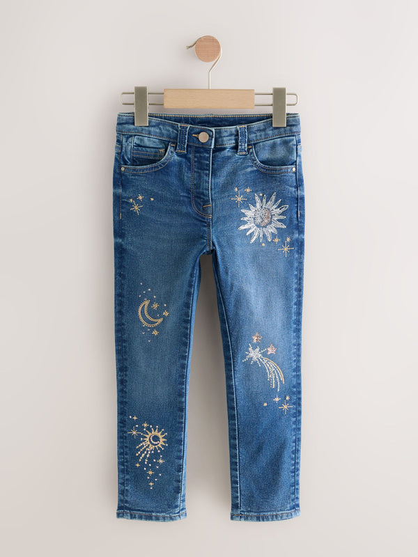 Charcoal Grey Embroidered Skinny Jeans (3-16yrs)