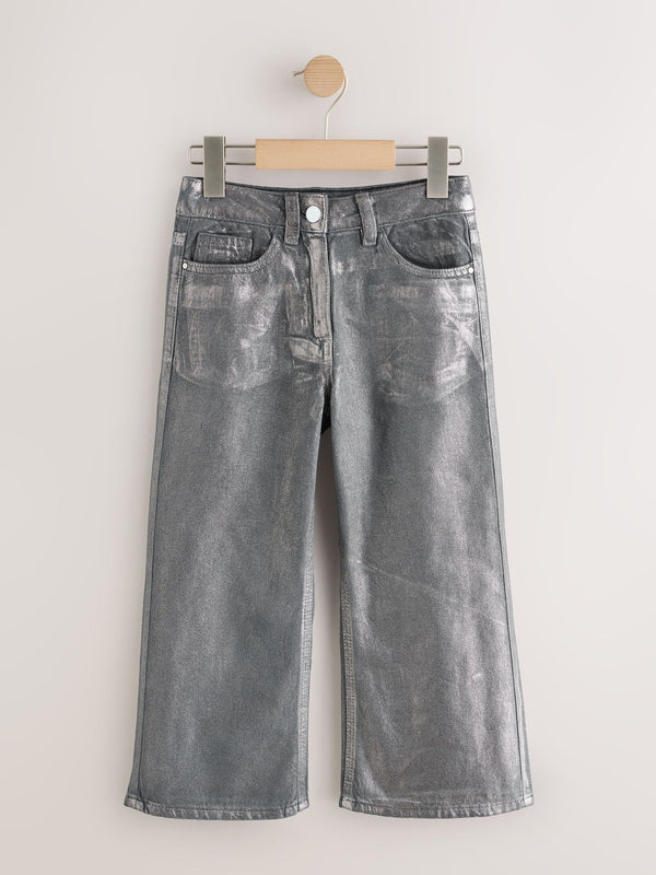 Metallic Grey Coated Wide Leg Jeans (3-16yrs)