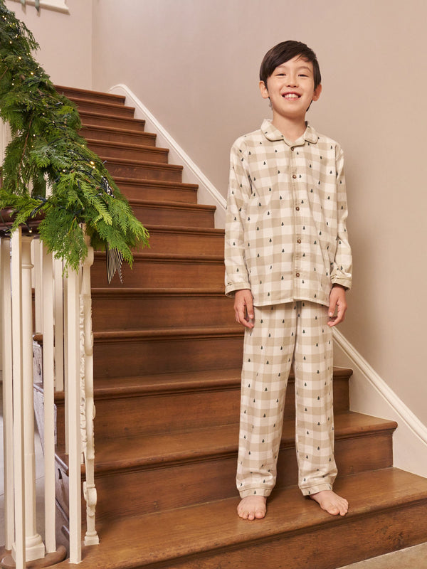 Neutral check Matching Family Christmas Button Through Pyjamas (9mths-16yrs)