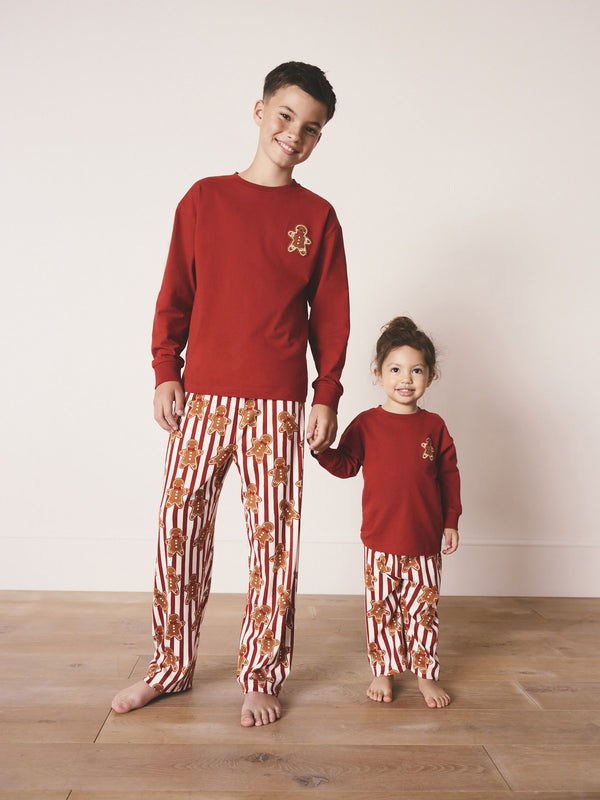 Red Gingerbread Man Matching Family Christmas Cosy Long sleeve Pyjamas (9mths-16yrs)
