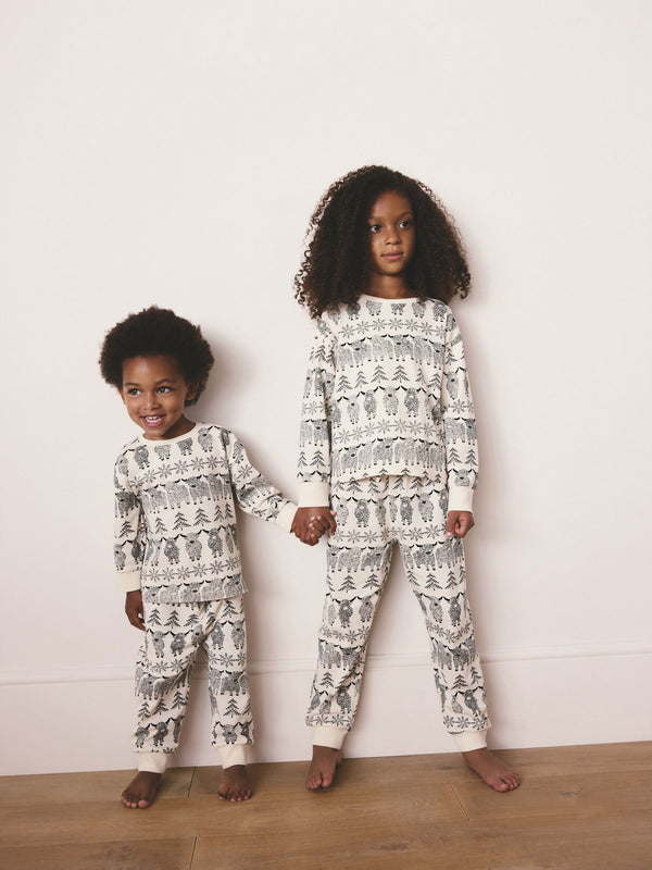 Cream/Black Hamish Fairisle Pattern Single Xmas Pyjamas (9mths-16yrs)