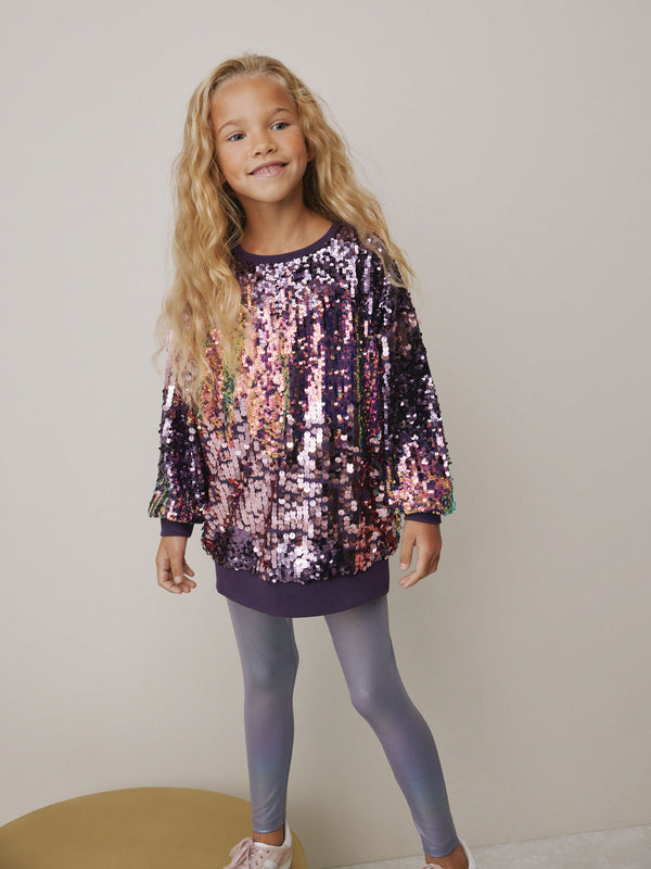Pink Sequin Sweatshirt And Foil Leggings Set (3-16yrs)
