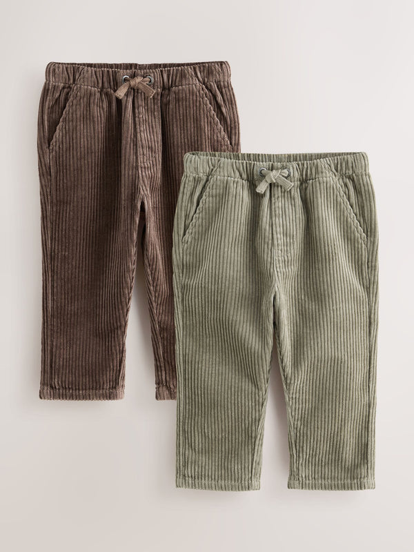 Brown/Sage Green Corduroy Pull On Trousers 2 Pack (3mths-7yrs)