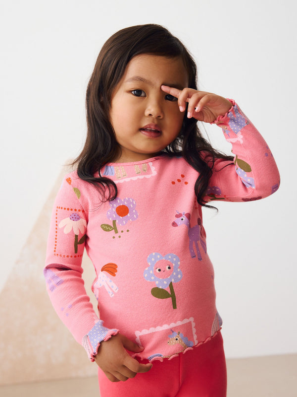 Pink Unicorn Rib Long Sleeve T-Shirt (3mths-7yrs)