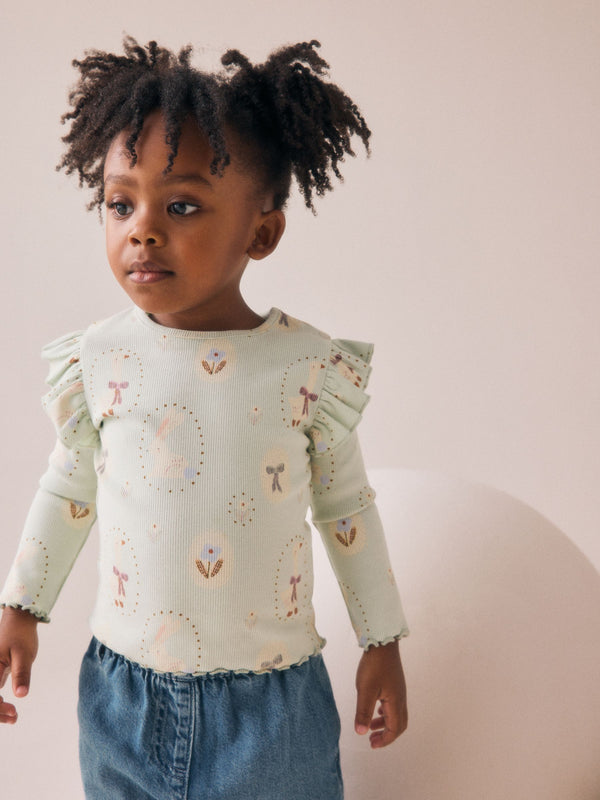 Blue Bunny Rib Frill Sleeve T-Shirt (3mths-7yrs)