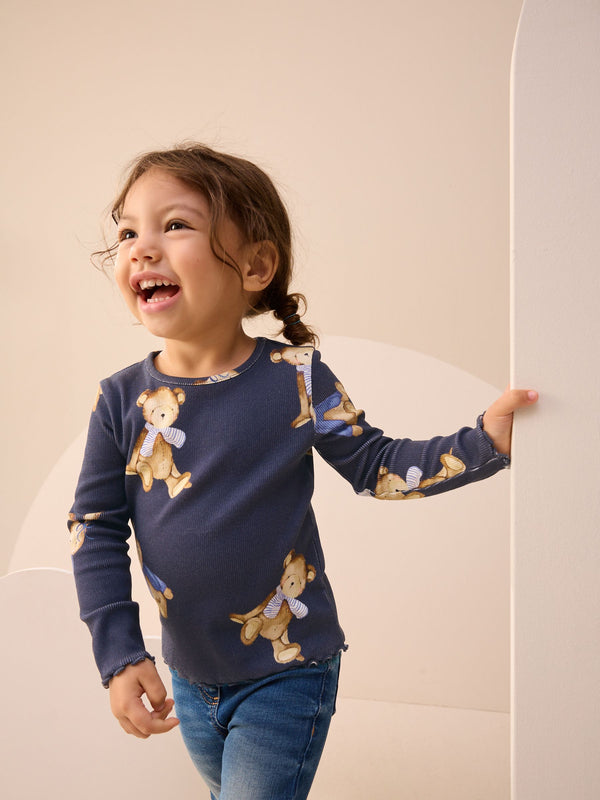 Navy Bear Rib Long Sleeve T-Shirt (3mths-7yrs)
