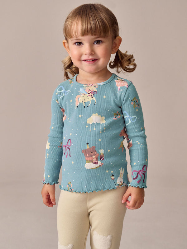 Teal Blue Fairy Rib Long Sleeve T-Shirt (3mths-7yrs)