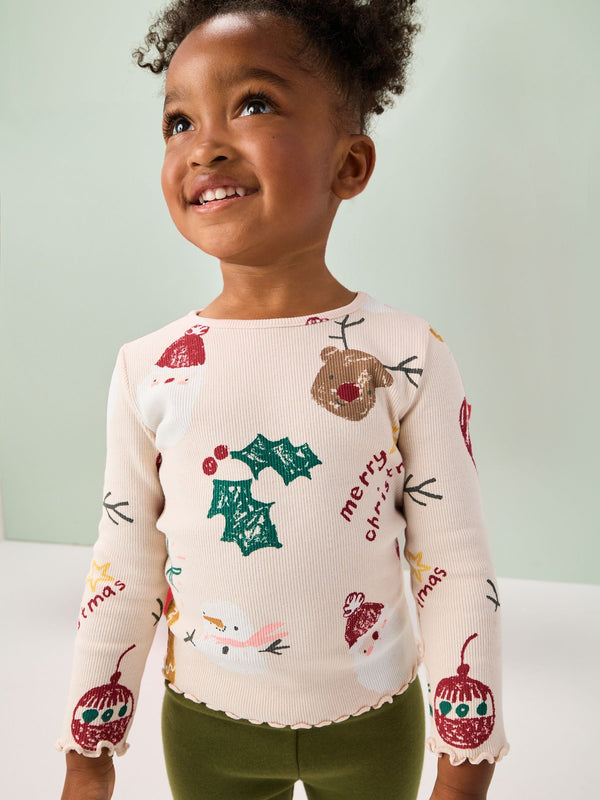 Neutral Christmas Rib Long Sleeve T-Shirt (3mths-7yrs)