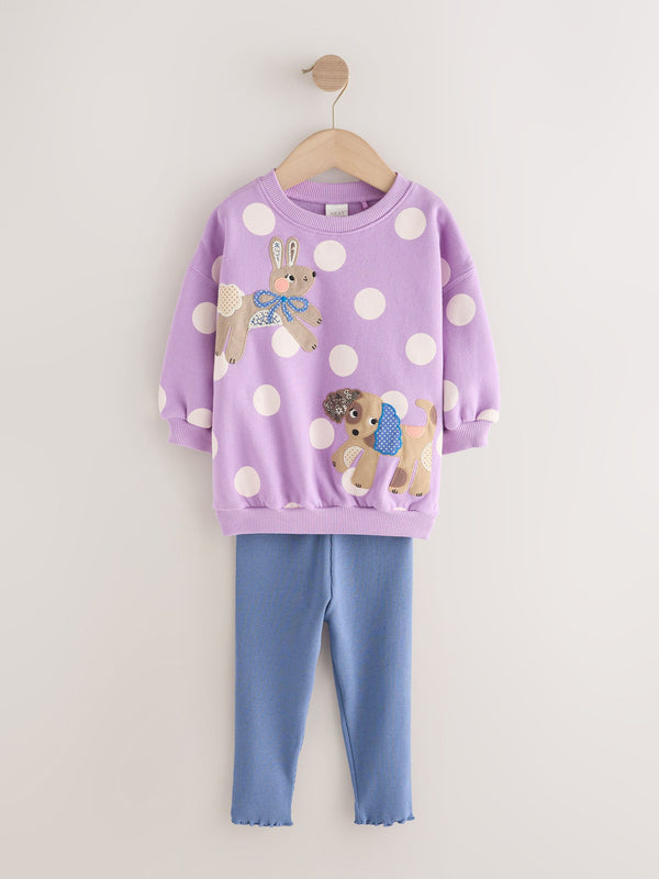 Purple Polka Dot Dogs Sweatshirt & Leggings Set (3mths-7yrs)