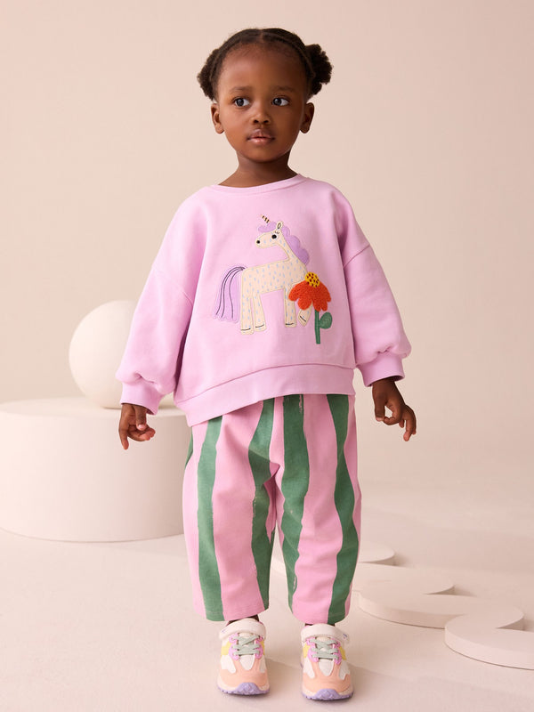 Pink Stripe Unicorn Sweatshirt and Barrel Leg Joggers Set (3mths-7yrs)