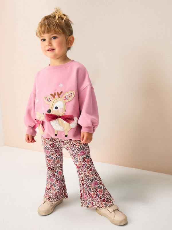 Pink Deer & Bunny Sweatshirt and Flare Leggings Set (3mths-7yrs)