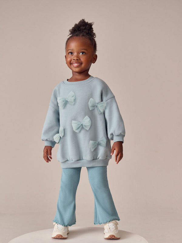 Blue Bow Sweatshirt & Flare Leggings Set (3mths-7yrs)