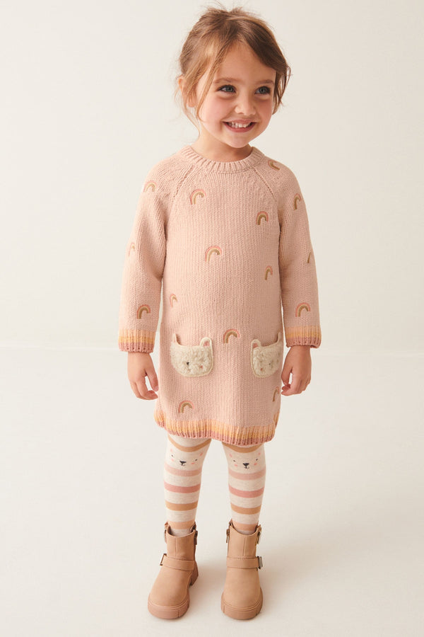 Knitted jumper dress with tights