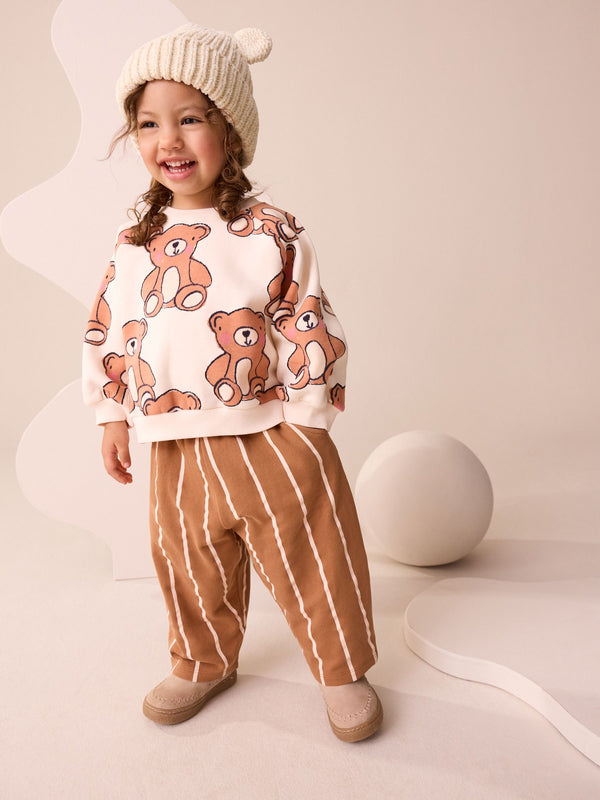 Brown Neutral Teddy Bear Sweatshirt and Barrel Leg Joggers Set (3mths-7yrs)