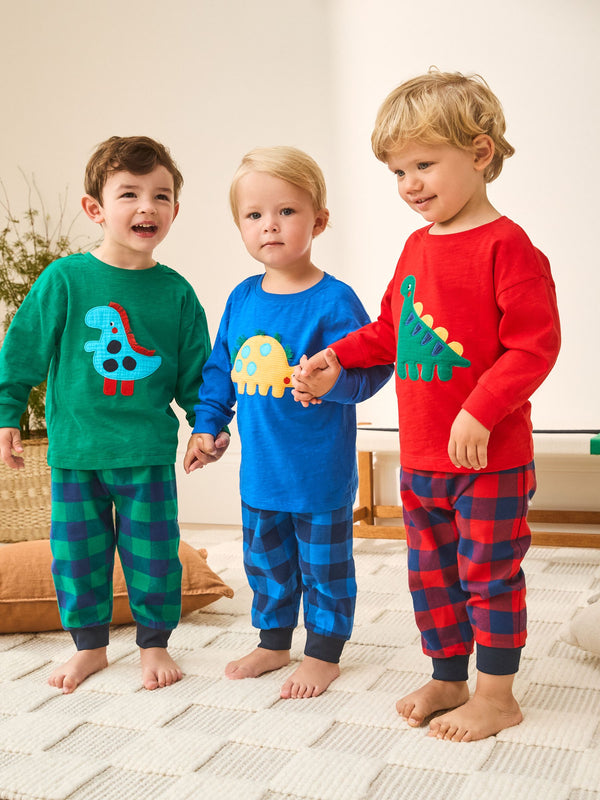 Red/Blue/Green Check Dinosaur Check Woven Bottom Pyjamas 3 Pack (9mths-12yrs)