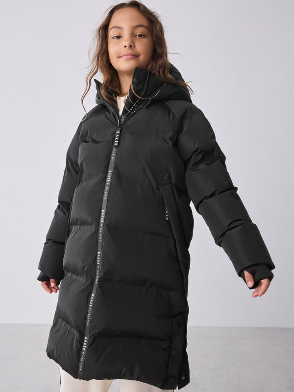 Baker by Ted Baker Shower Resistant Heat Seal Longline Padded Black Coat