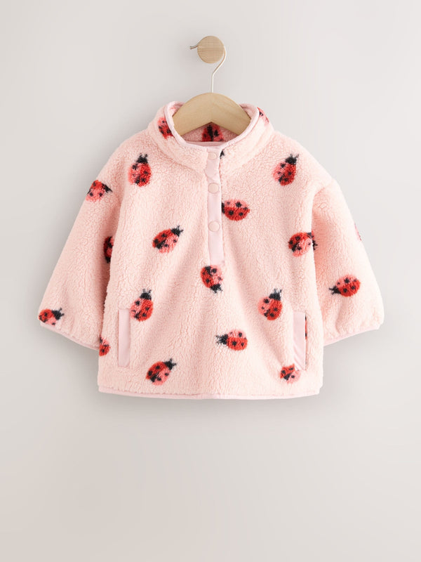 Pink Ladybird Half Popper Fleece (3mths-7yrs)