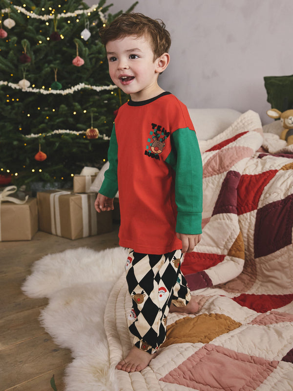 Red/Green Harlequin Single Xmas Pyjamas (9mths-12yrs)