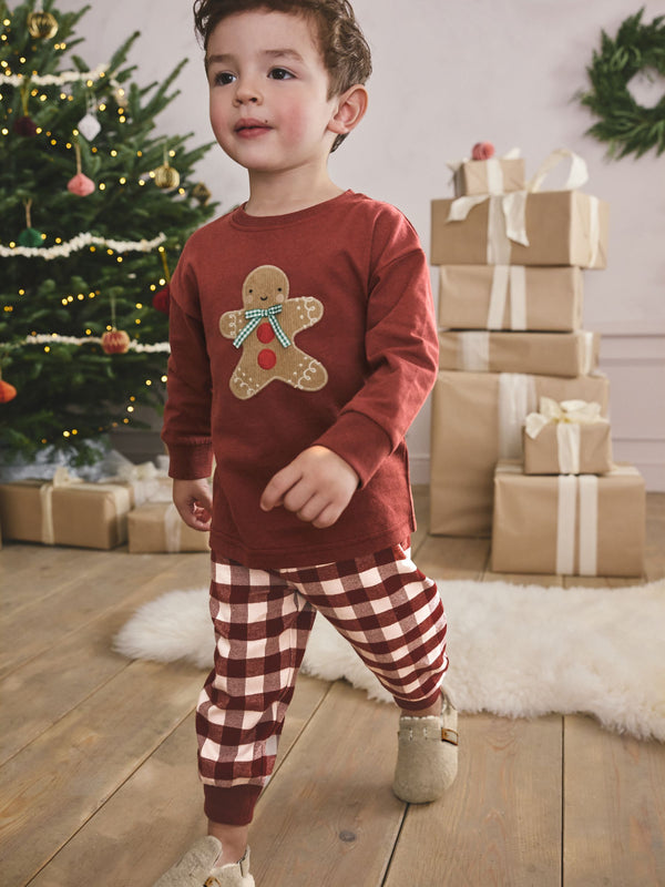 Red/Green Gingerbread Man Single Xmas Pyjamas (9mths-10yrs)