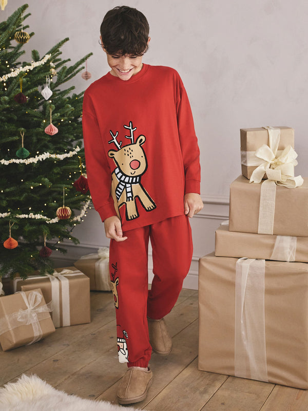 Red Reindeer Single Xmas Pyjamas (9mths-10yrs)
