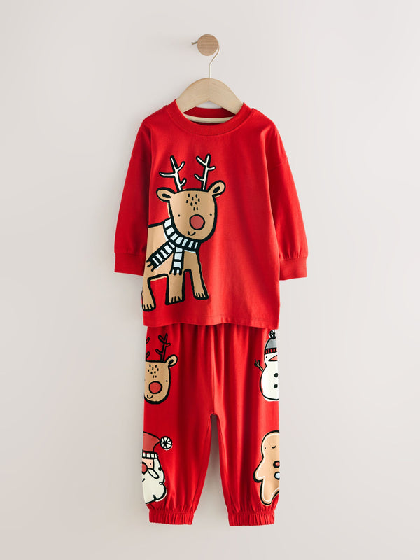 Red Reindeer Single Xmas Pyjamas (9mths-10yrs)