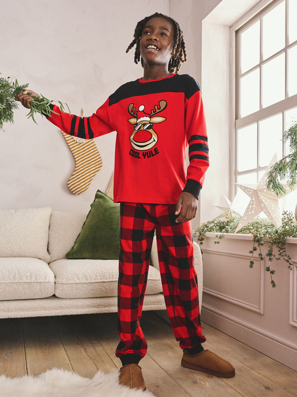 Red Check Reindeer Single Christmas Pyjamas (5-16yrs)