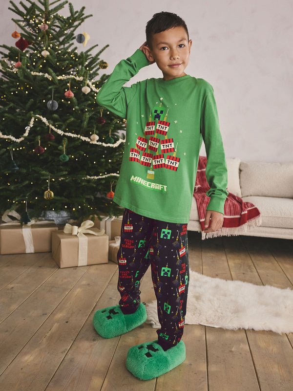 Green/Black Minecraft Single Christmas License Pyjamas (5-16yrs)